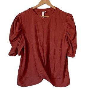 Grace + Karma Twist Front Puff Sleeve Knit Top Rust orange size XL